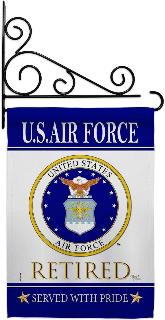 US Air Force Retired Garden Flag Set Wall Holder Armed Forces USAF United State American Military Veteran Retire Official Small Decorative Gift Yard House Banner Double-Sided Made In USA 13 X 18.5