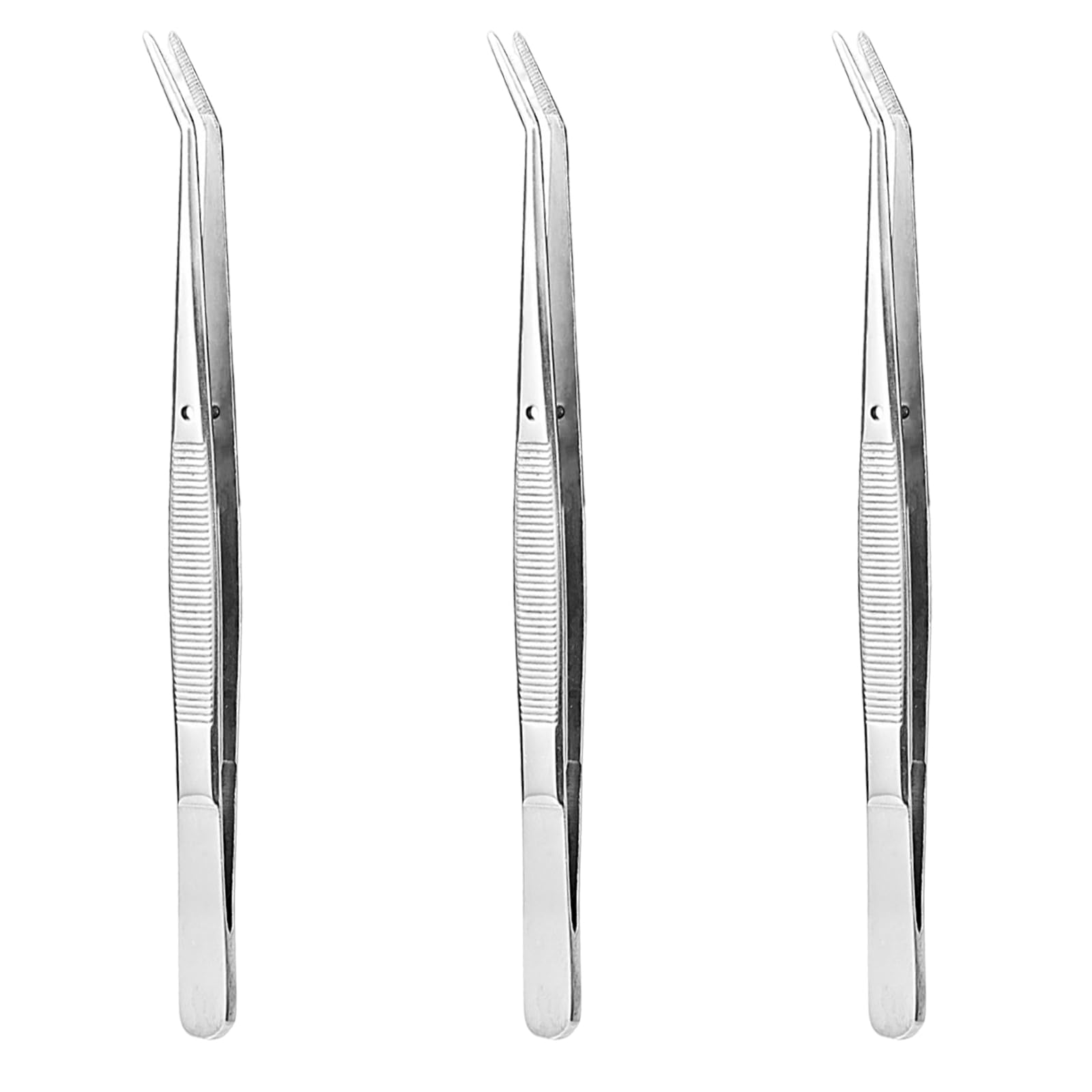 3 Pcs Stainless Steel Tweezers - Precision Curved Serrated Tip, Bent Tip Tweezers for Crafting, Sewing, Kitchen, Garden, Pet, Daily Use