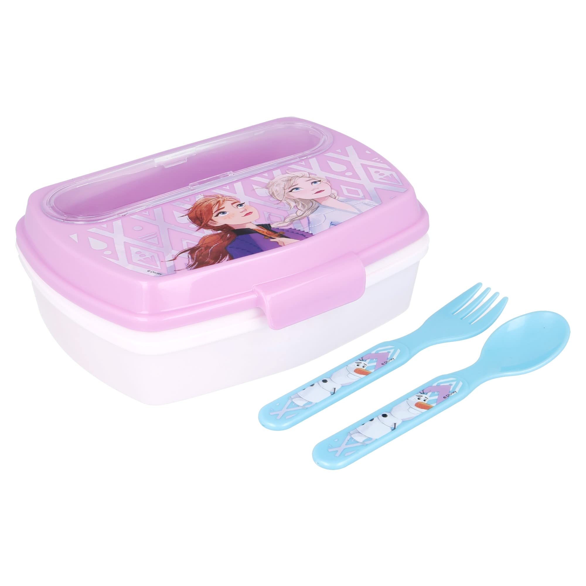 Stor One Size 8412497510092Rectangular Sandwich Box With Cutlery, Frozen Ll Elements