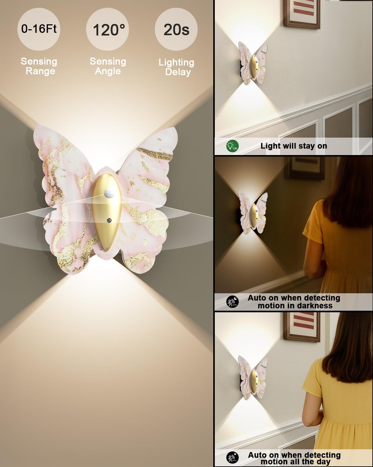 Eneru Motion Sensor Wall Sconce Set of 2, Rechargeable Wall Lights, Indoor image 5