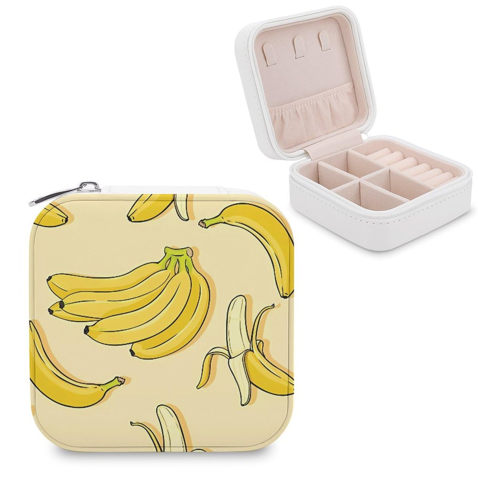 Boîte à bijoux banane en similicuir à compartiments amovibles