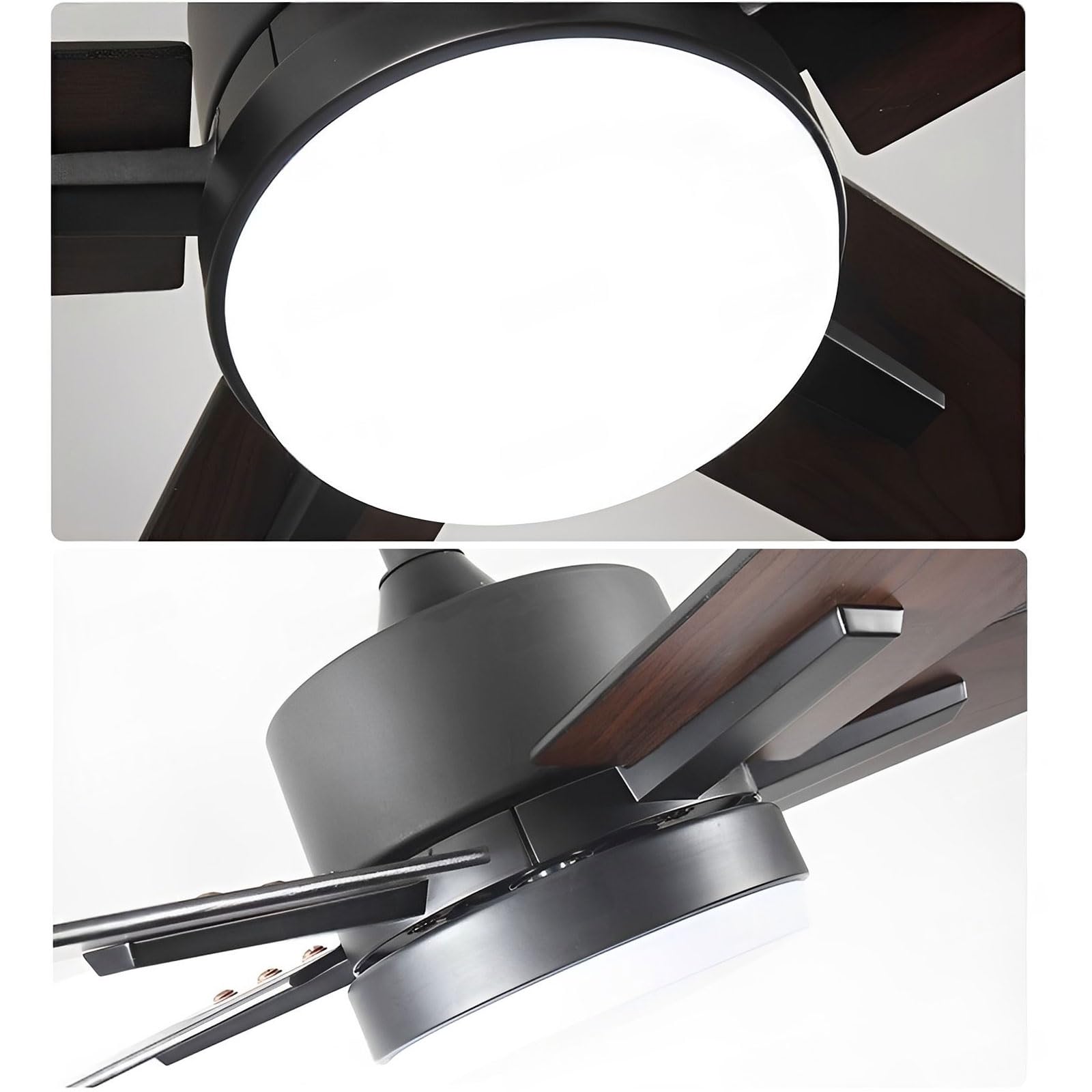 Ventilador de Techo Negro de 52 Pulgadas con luz, Moderno, silencioso, con LED Regulable, Control Remoto Inteligente/App/Voz, 6 velocidades para Dormitorio, Comedor y Sala de Estar