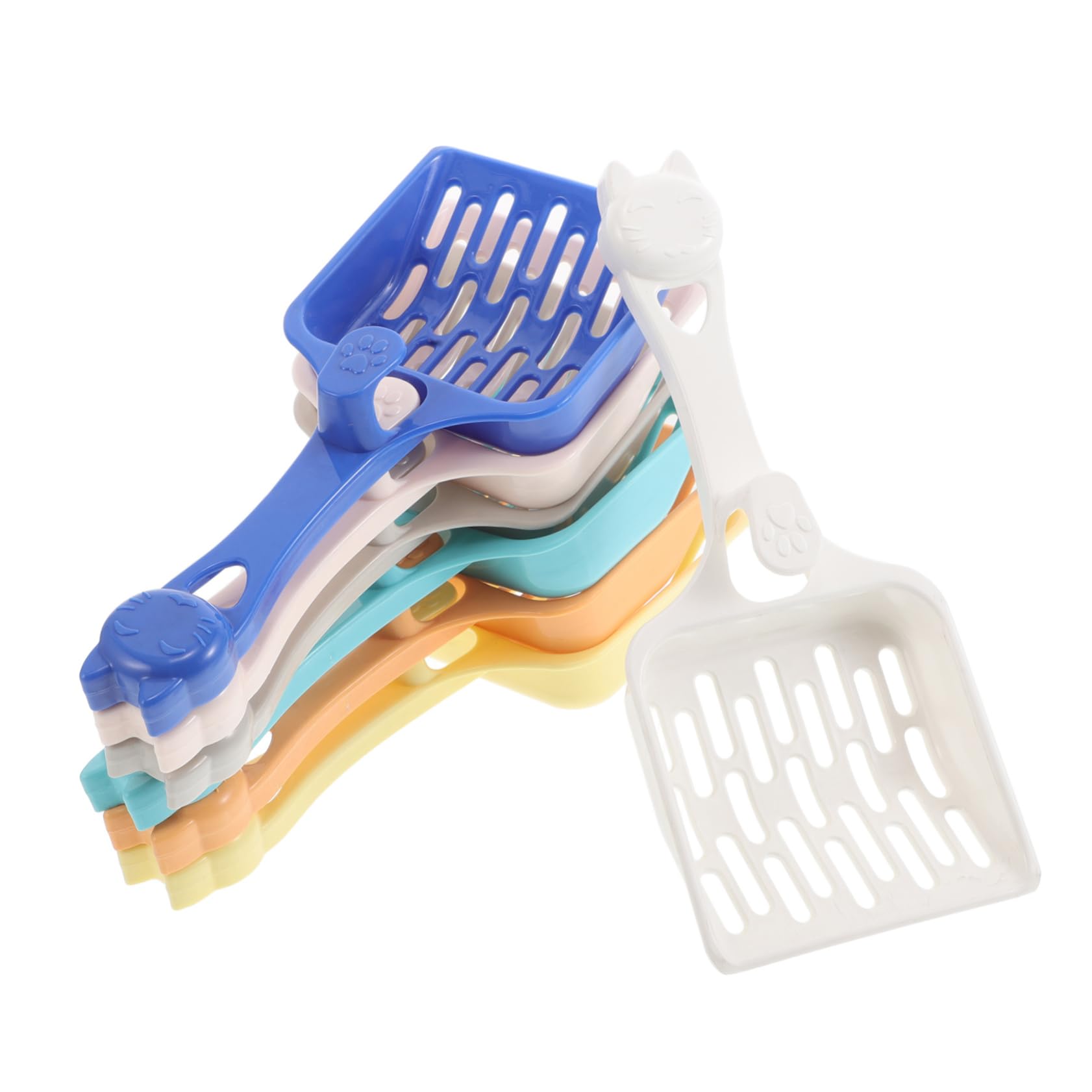 VICASKY 7Pcs Long Handle Plastic Cat Litter Scoop Ergonomic Design with Teeth Lightweight Pet Waste Shovels for Efficient Litter Box Cleaning and