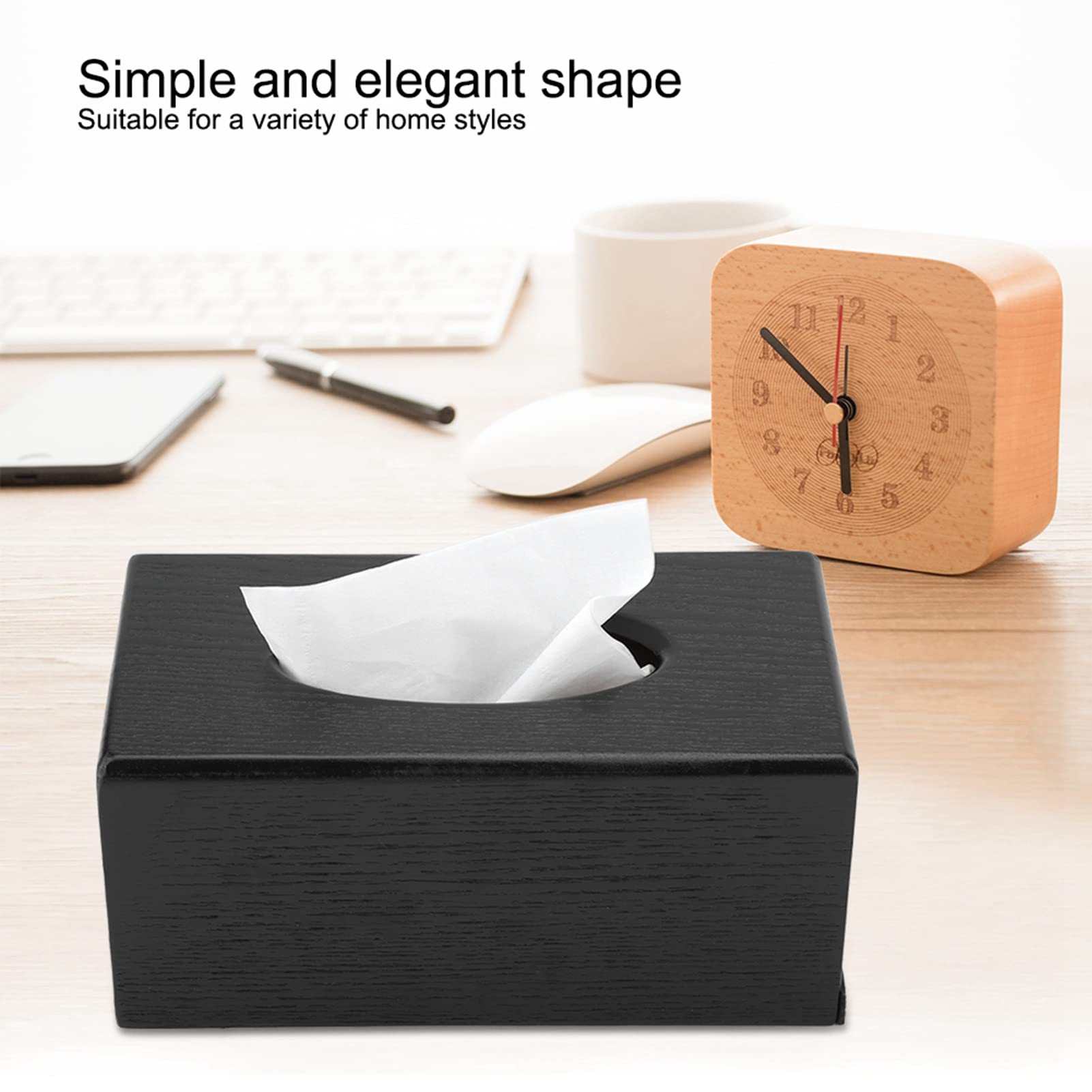 Akozon Black Wood Rectangular Tissue Box Cover Holder Decorative Tissues Paper Napkin Holder
