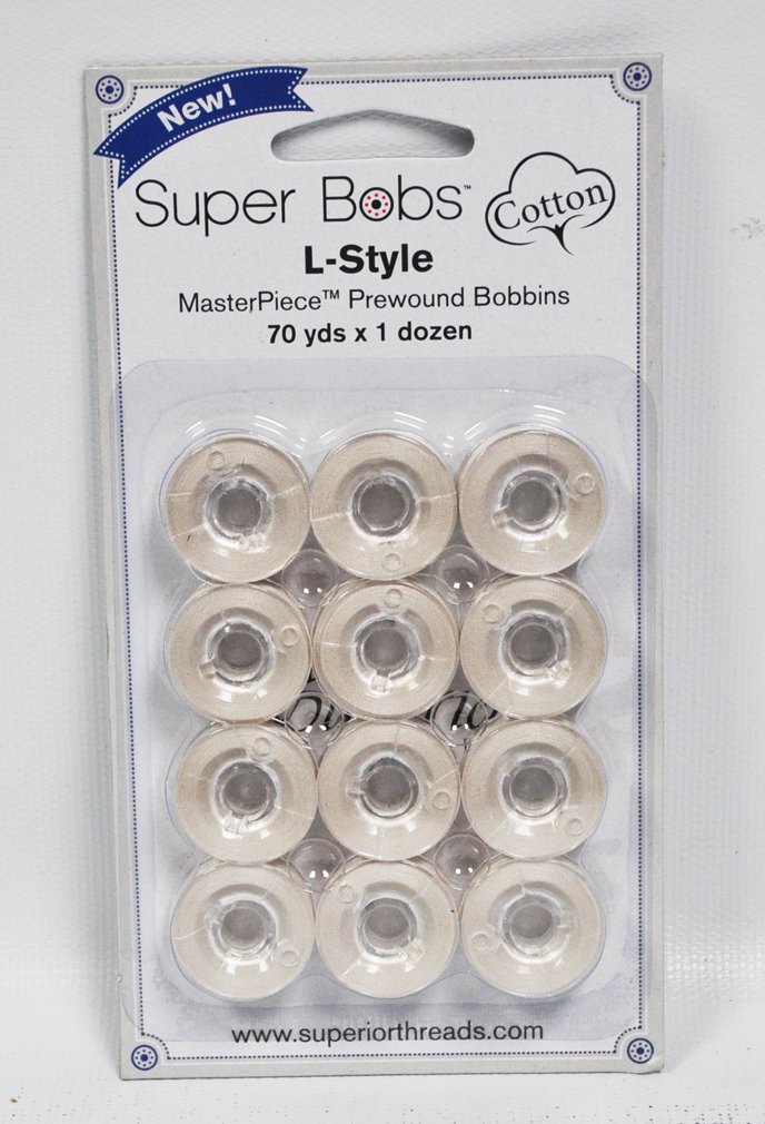 Super Bobs Masterpiece Cotton 70yd Prewound Bobbins 12ct L-Style Bisque