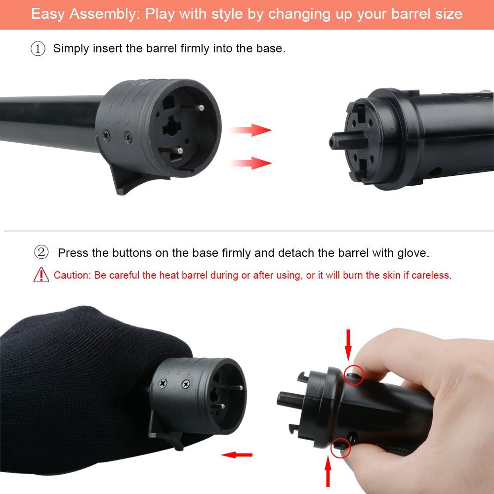 Fer à Boucler,Culwad 3 en 1 Boucleur Cheveux avec LED Fer à Friser de 150-210°C en Céramique avec Gant (EU Plug Prise)