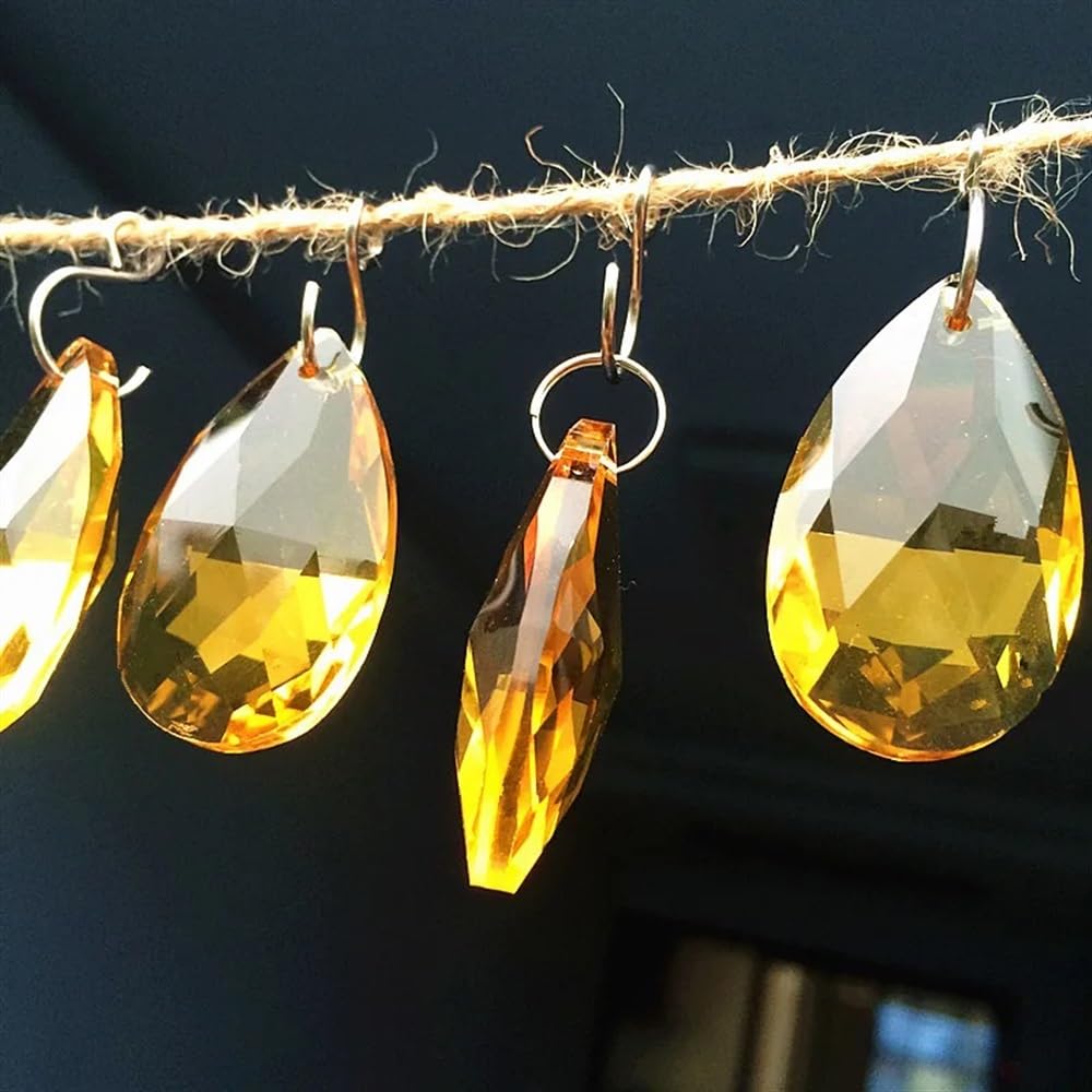 Sonnenfänger für den Garten 100 Stück goldgelbe K9-Kristallprismen-Anhänger for Kronleuchter, Teile, Hängetropfen, 38 mm Handgefertigte Anhängerketten