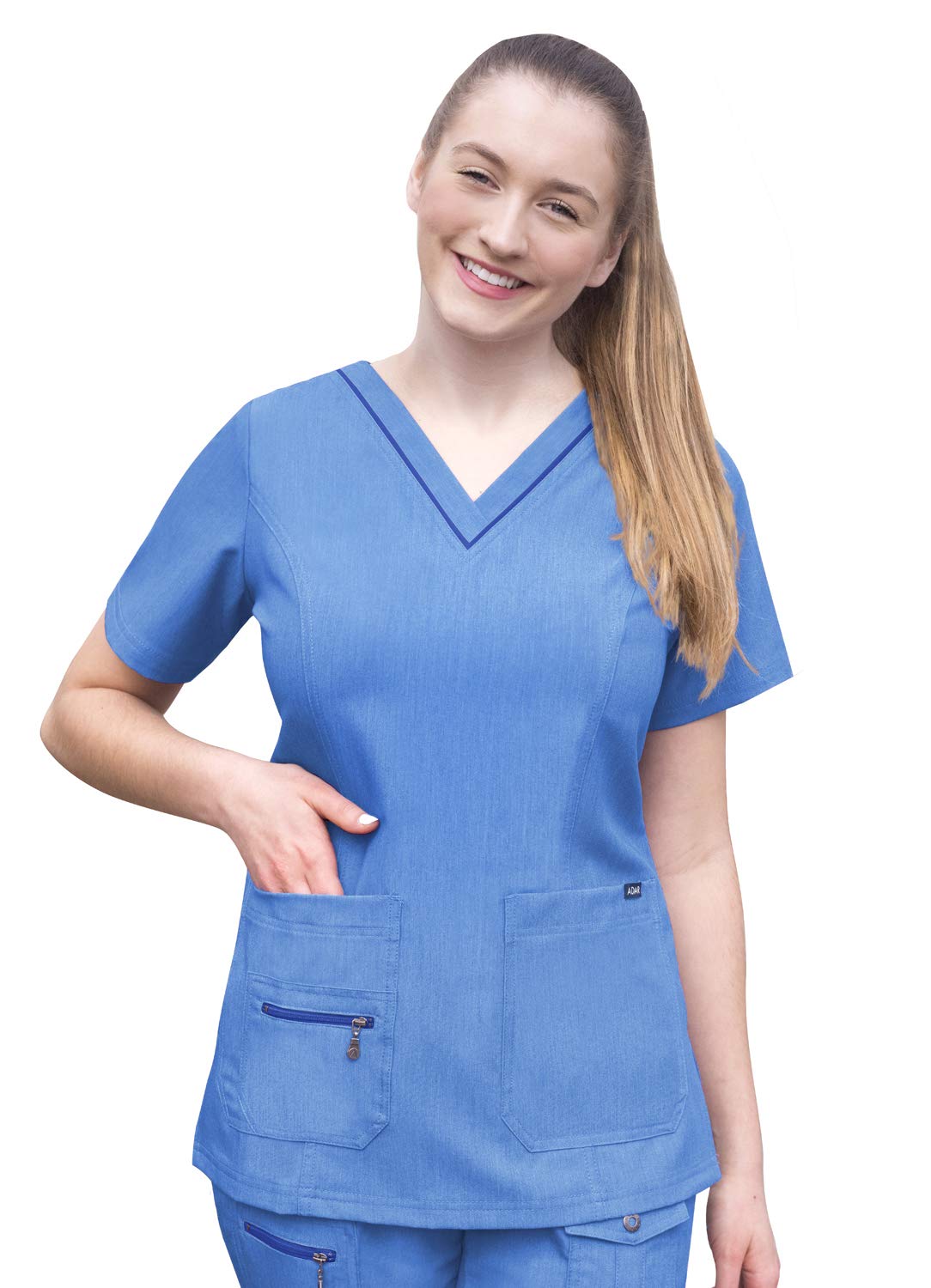 Adar UniformsAdar Pro Scrubs for Women - Elevated V-Neck Scrub Top, Heather French Blue, 3XL