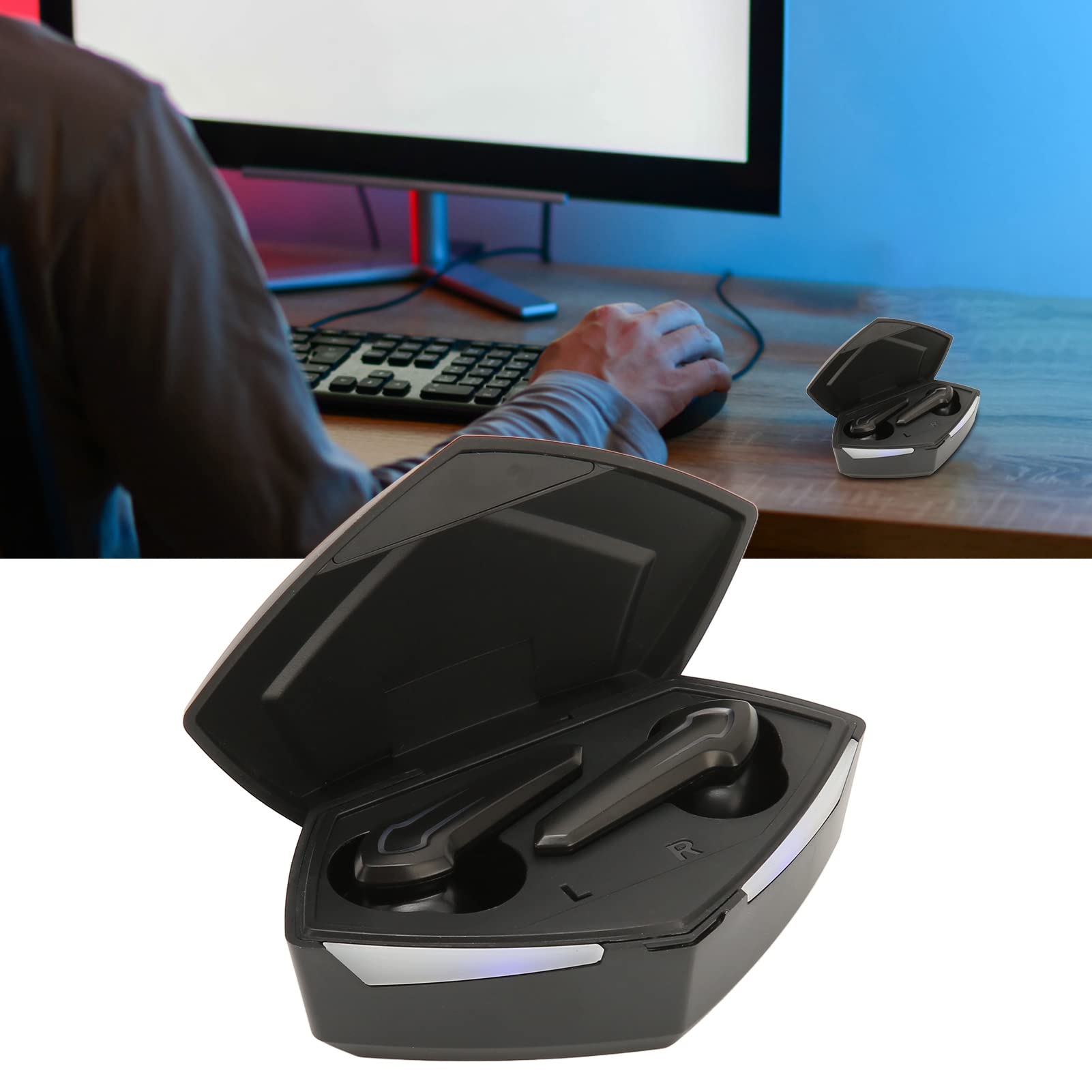 Zunate Auricolari da Gioco Wireless, Cuffie Bluetooth 5.2 Dual Mode, Microfono Integrato, Latenza Ultra Bassa di 45 Ms, Sincronizza Completamente L'audio con Il Video(Nero)