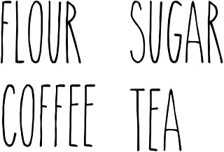 Set of 4 Farmhouse Style Canister Labels V6 Vinyl Stickers - Kitchen Flour Sugar Tea Coffee - Die Cut Decals - Skinny Font - Black