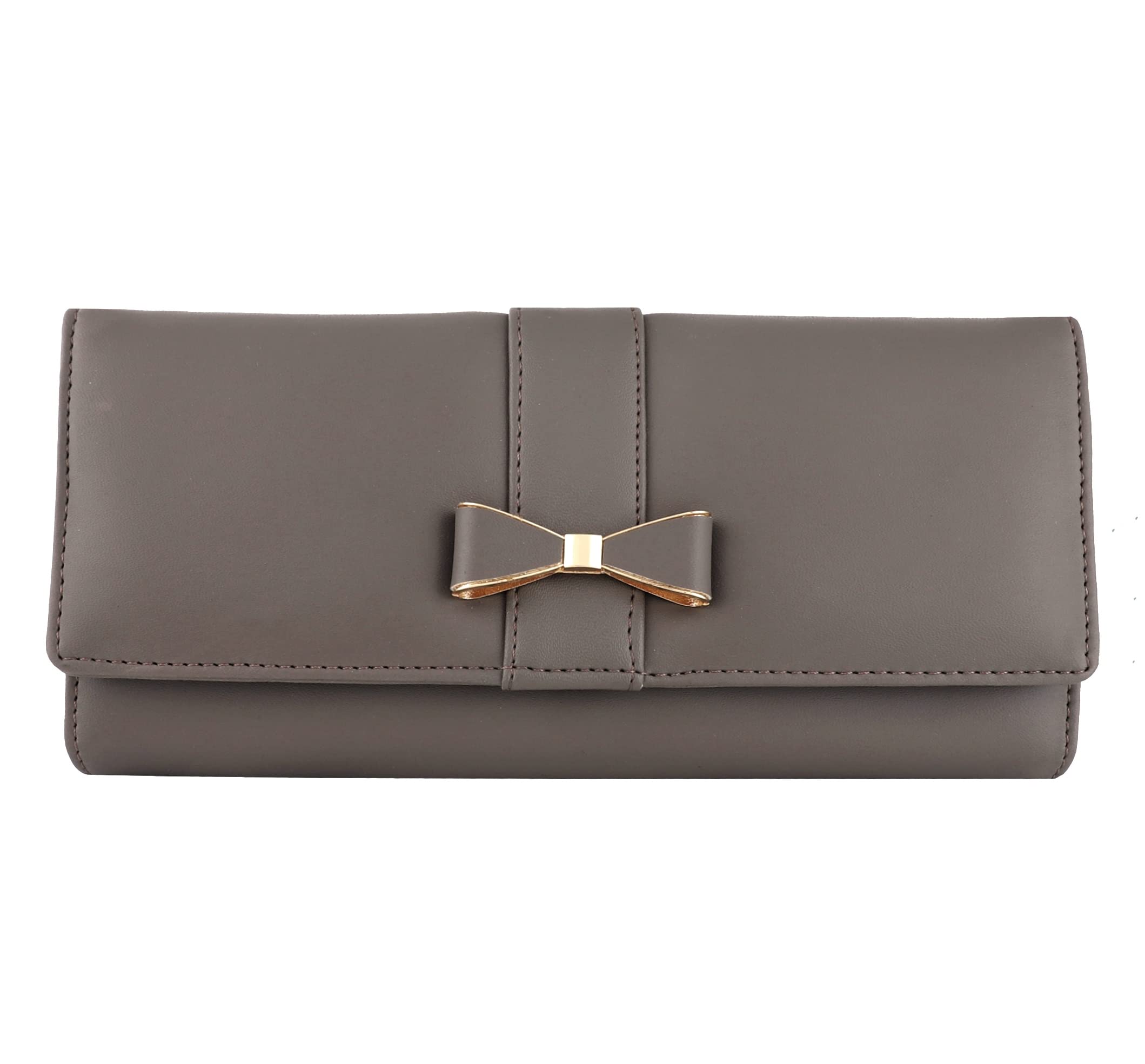 ALSU Women's Grey Faux Leather Clutch Wallet | Phone & Card Pocket | Zipper Coin Pocket | 6 Card Slots | 3 Main Compartments | Spacious & Organized | Perfect for Daily, Office & Casual Use