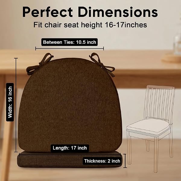 MIDLADE Chair Cushions Set of 4, U-Shaped Seat Cushion for Chair, Non Slip Chair Pads with Ties, 17" x 16" x 2", 40D Foam, Removable Washable Cover, Seat Cushions for Kitchen Chairs, Brown by MIDLADE - Used condition - Image 3