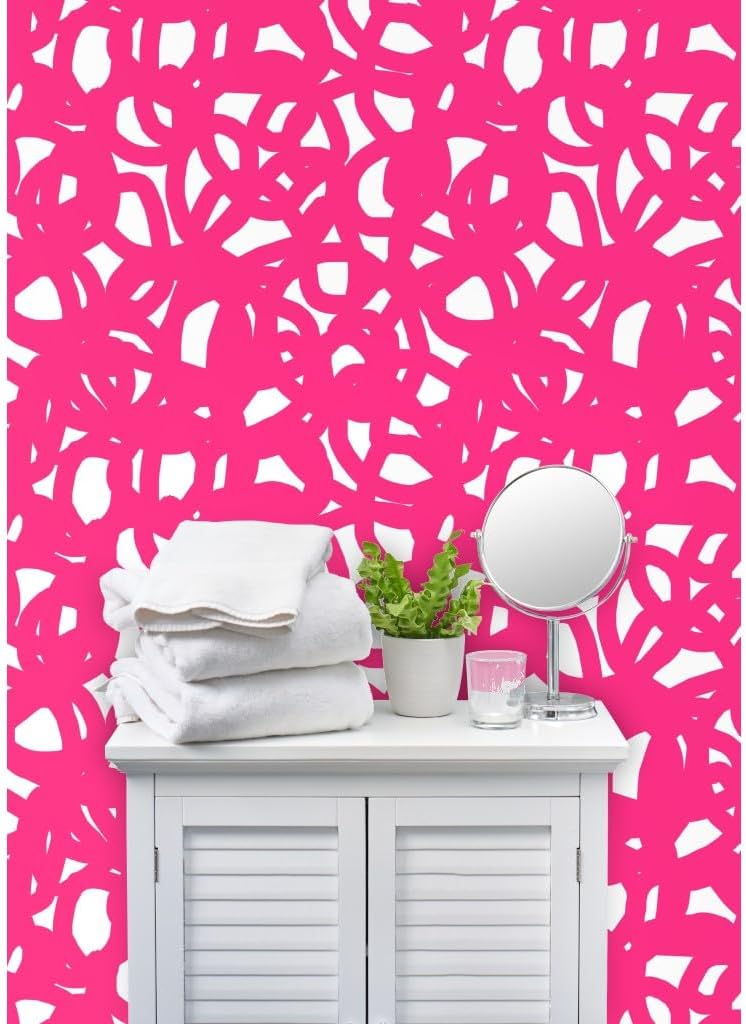 Spoonflower Commercial Grade Wallpaper 27ft x 2ft - Hot Pink Graffiti Swirls Electric Pink Neon Colorful Modern Abstract Traditional Wallpaper