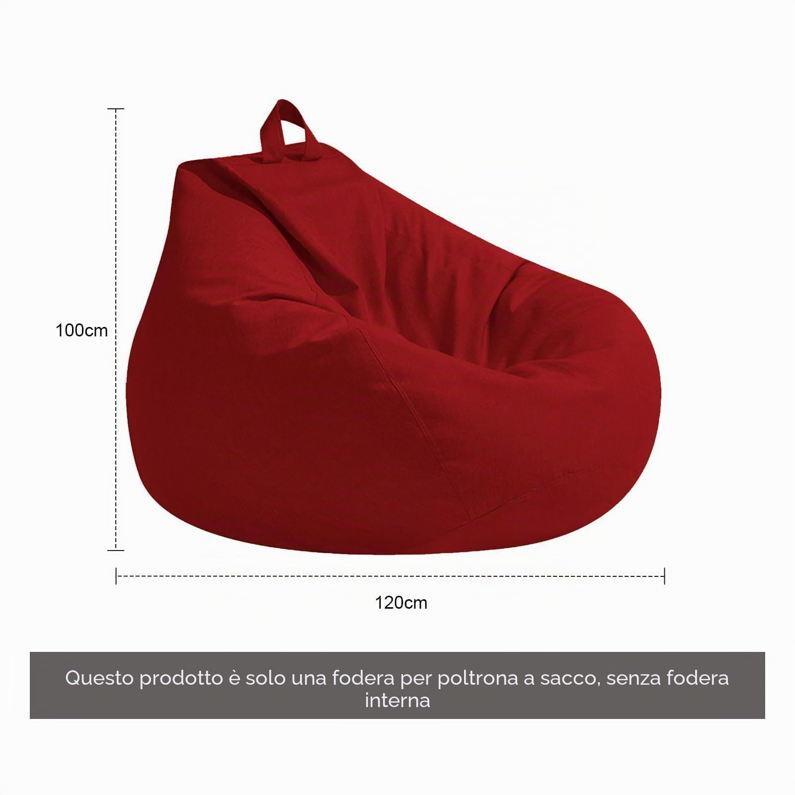 Poltrona Sacco Bambini e Adulti, 100 x 120 CM Bean Bag Senza Imbottitura, Pouf Morbido Sacco con Chiusura Lampo, Antipolvere Fodera per Poltrona a Sacco, adatto Soggiorni, Camere (Rosso)