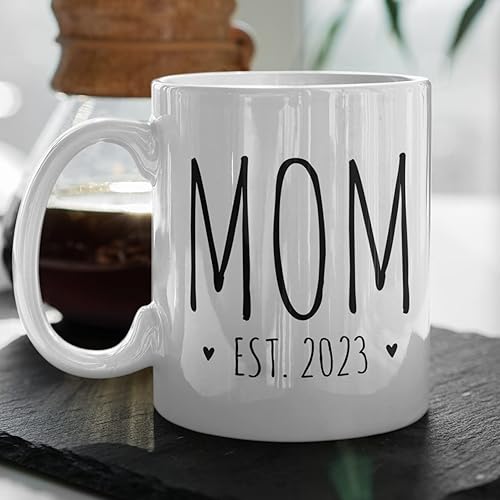 Miniatura 2 de Exxtra Gifts Mom Est 2023 - Taza para baby shower, para mamá promocionada, para nuevos padres esperados, 11 onzas, color blanco