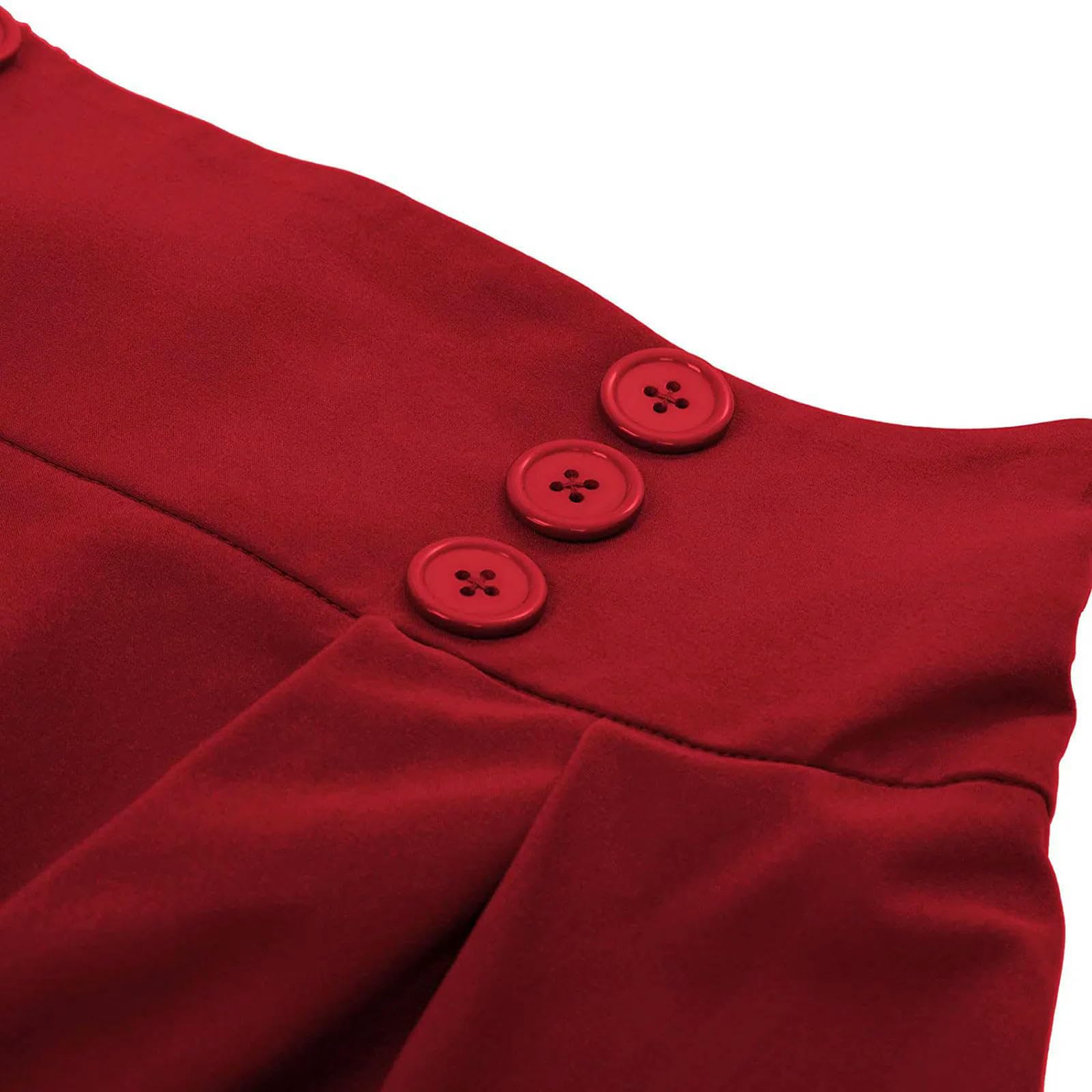 Faldas Casuales de Las Mujeres de Moda de Talle Alto botón Plisado Media Falda versátil de Longitud Media una línea Falda de Medio Cuerpo