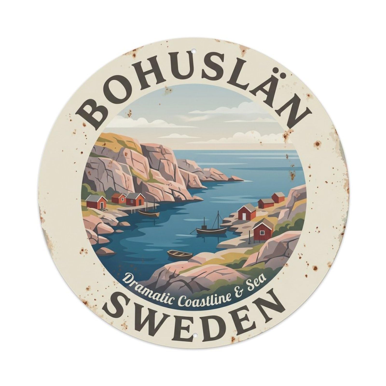 Vintage Travel Bohuslan Sweden Coastline Metal Tin Sign