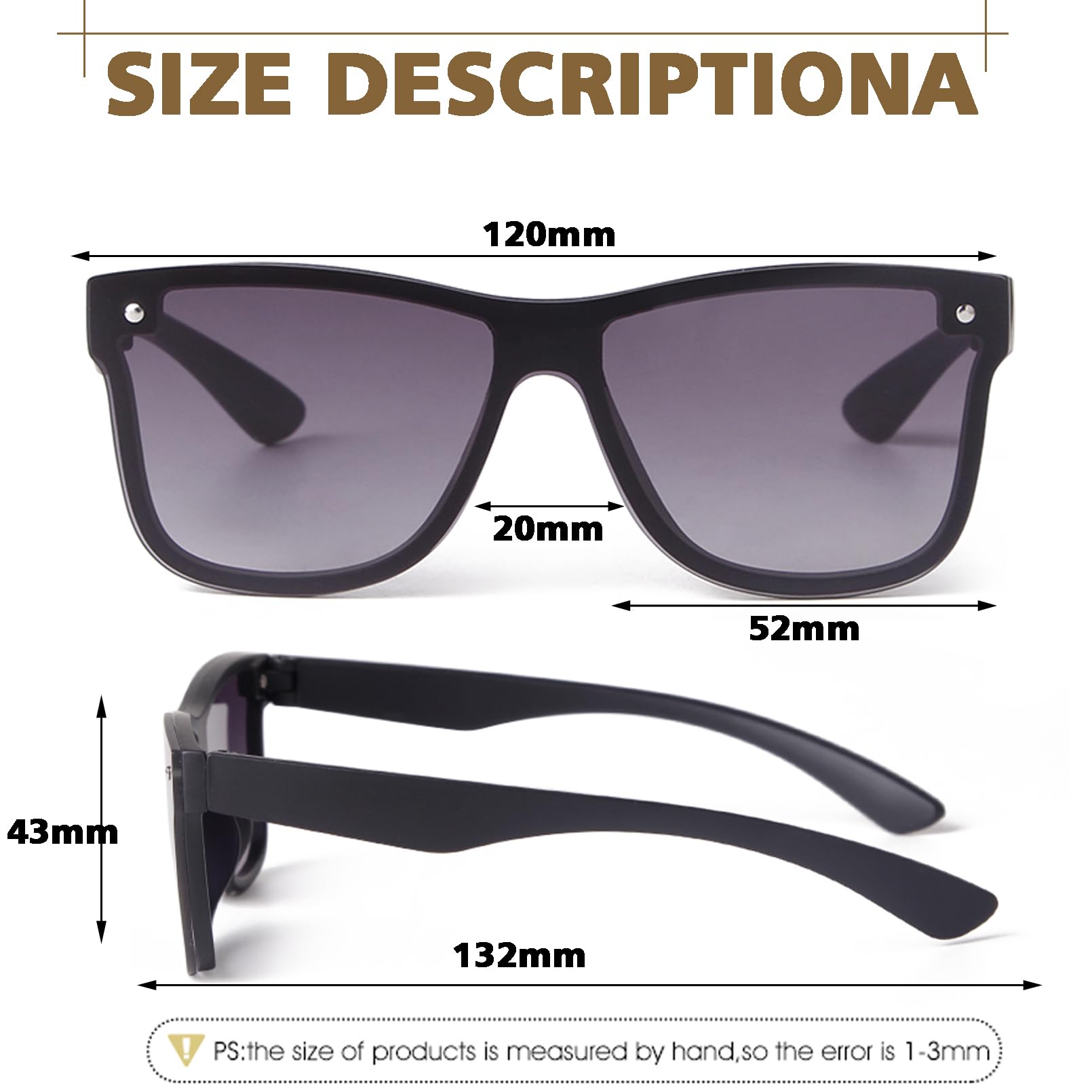 Gafas de sol cuadradas con parte superior plana para niños, sin montura, espejadas, de una pieza, para niños y niñas, bonitos tonos reflectantes, para playa, de 5 a 10 años