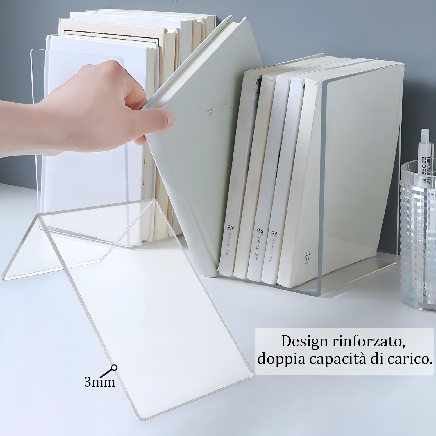 DARUITE Fermalibri Acrilici Trasparenti, Reggilibri Decorativi per Mensole, Design Unico per Casa, Ufficio, Biblioteca, Regalo