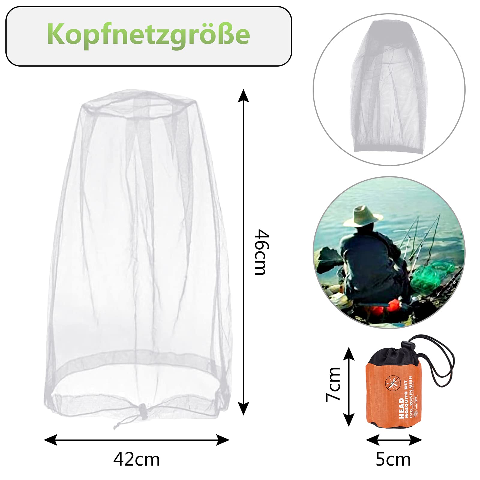 Grantop 2 Pieces Mosquito Head Net, Nylon Face Net Mesh,Mesh Bug Net for Outdoor Hiking Camping Climbing Fishing and Walking (Gray)