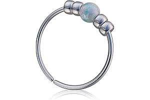 Opal Nose Ring Hoop (Silver) - White Fire Oval Gemstone Stud -...