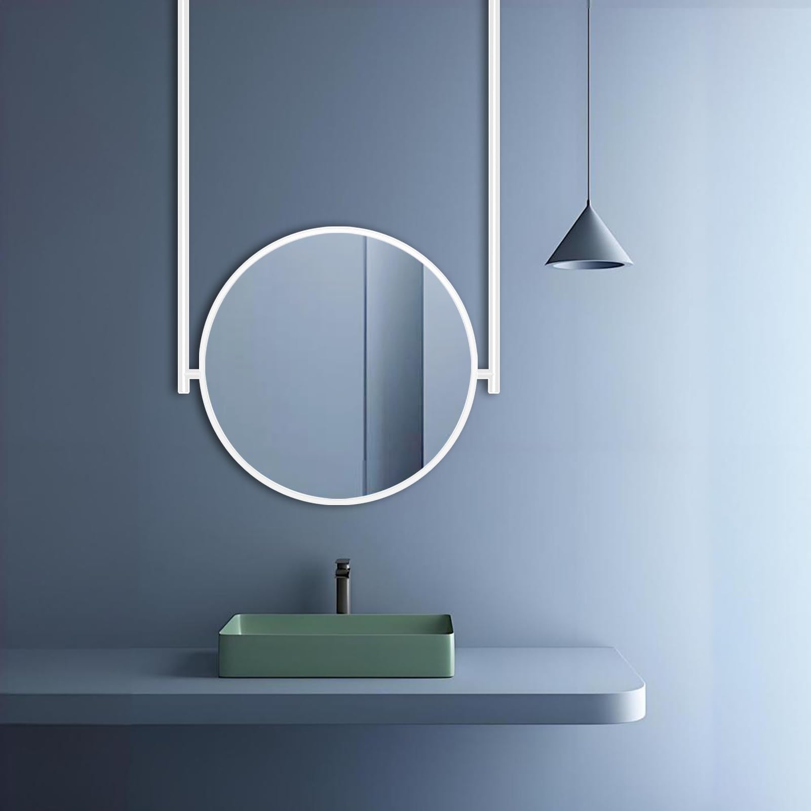 FGXHHS Round Bathroom Floating Mirror, Metal Frame Wall Mounted Vanity Makeup Shaving Ceiling Hanging Bedroom, Living Room Decorative Simple Mirror(Diameter-40CM/15.7INCH)