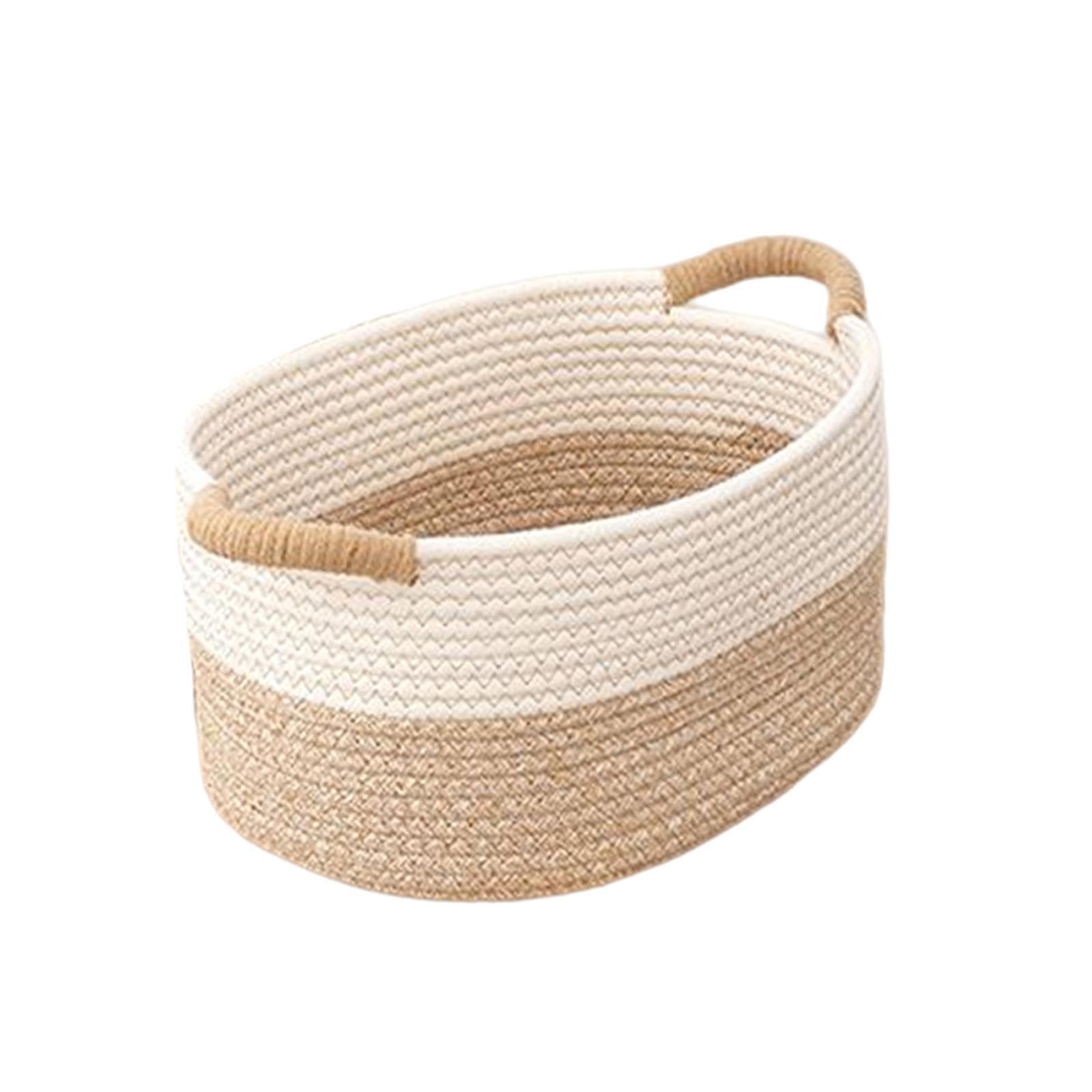 PIXZCSA Functional Woven Rope Basket For Household Items And Pet Toys Stylish Storage Solution With Comfortable Handles Cat Dog Toy Woven Rope Storage Bin Small Basket, Khaki White, 22x16x11cm