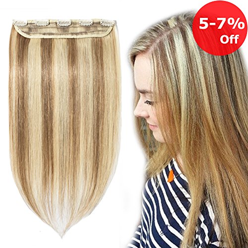 18’’Long 50g Clip in Human Hair Extension 1 piece 5 Clips Soft Remy Hair Weft Extension Fast Shipping --Light Brown Mixed Bleach Blonde #12/#613