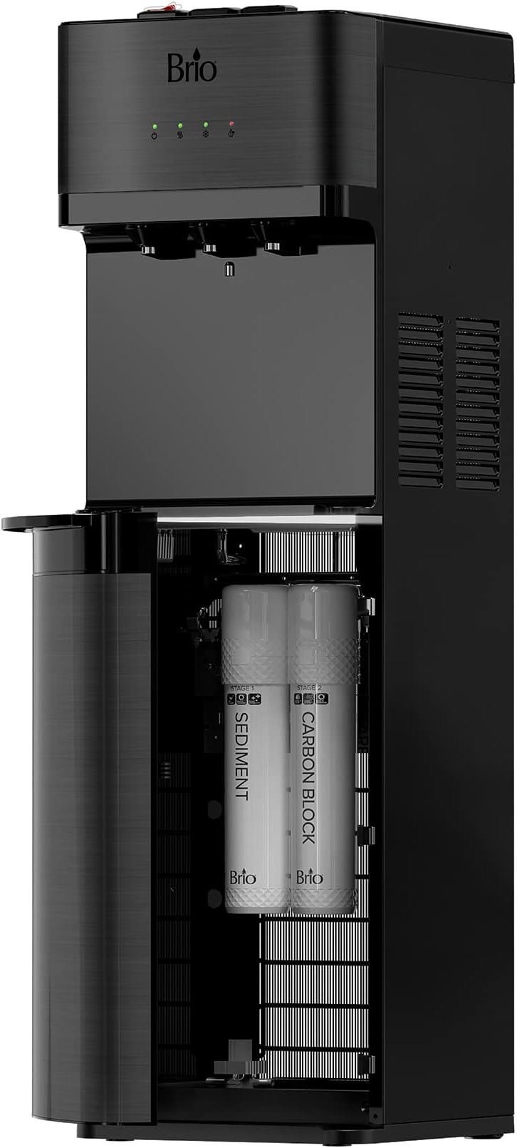 BrioBottleless Water Cooler Dispenser w/ 2-Stage Filters (Included) removes PFAS & Microplastics for Clean Drinking Water, UL Certified | 3 Temp (Hot, Room, Cold) w/Child Safety Lock & LED Display