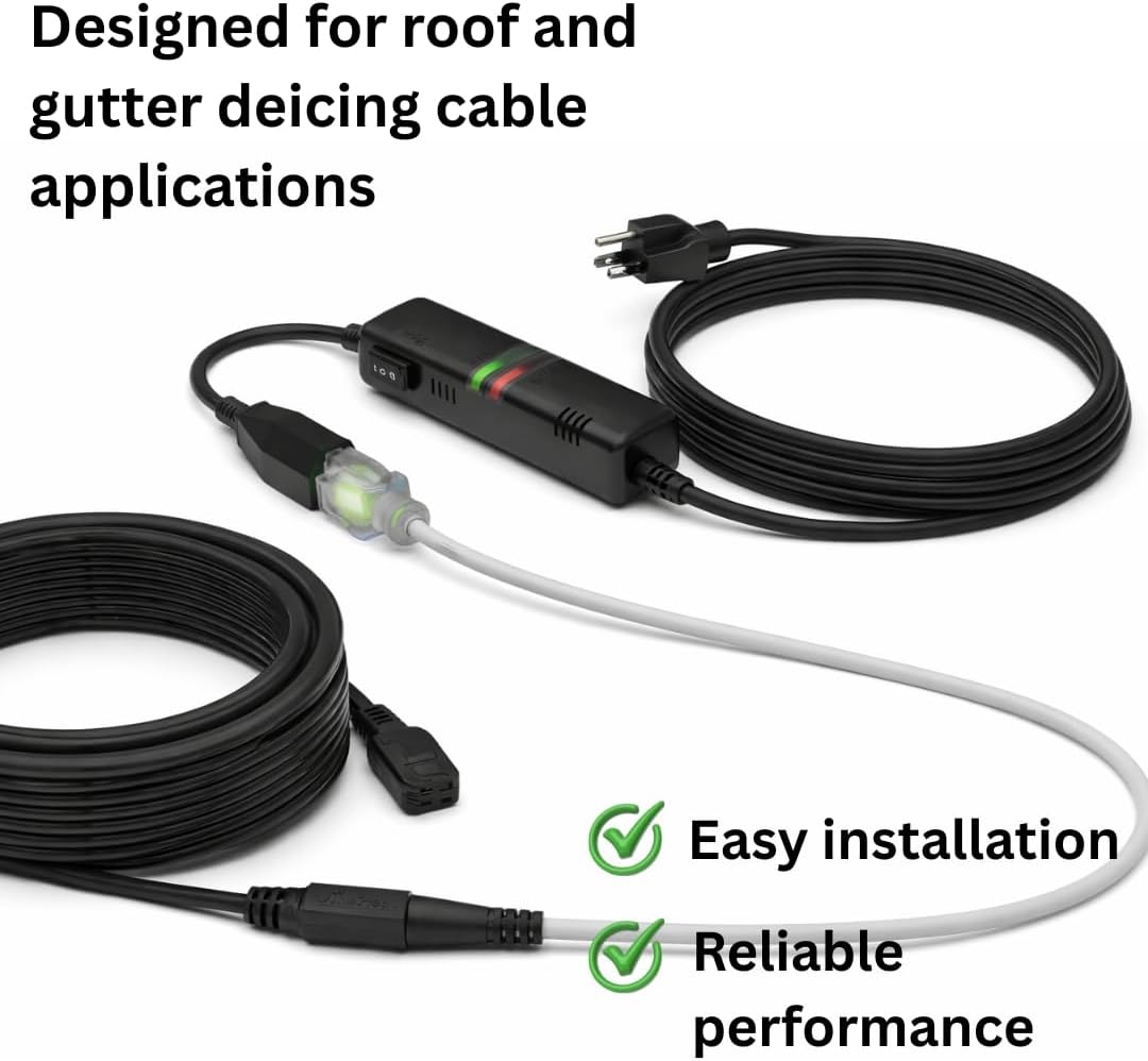 AI Smart Temperature & Moisture Switch, Roof Heat Cable Controller for Roof & Gutter De-Icing, Energy-Saving Thermostat, Outdoor Use,Automatic On/Off Below 37°F (3°C)-Above 44°F (7°C),120V