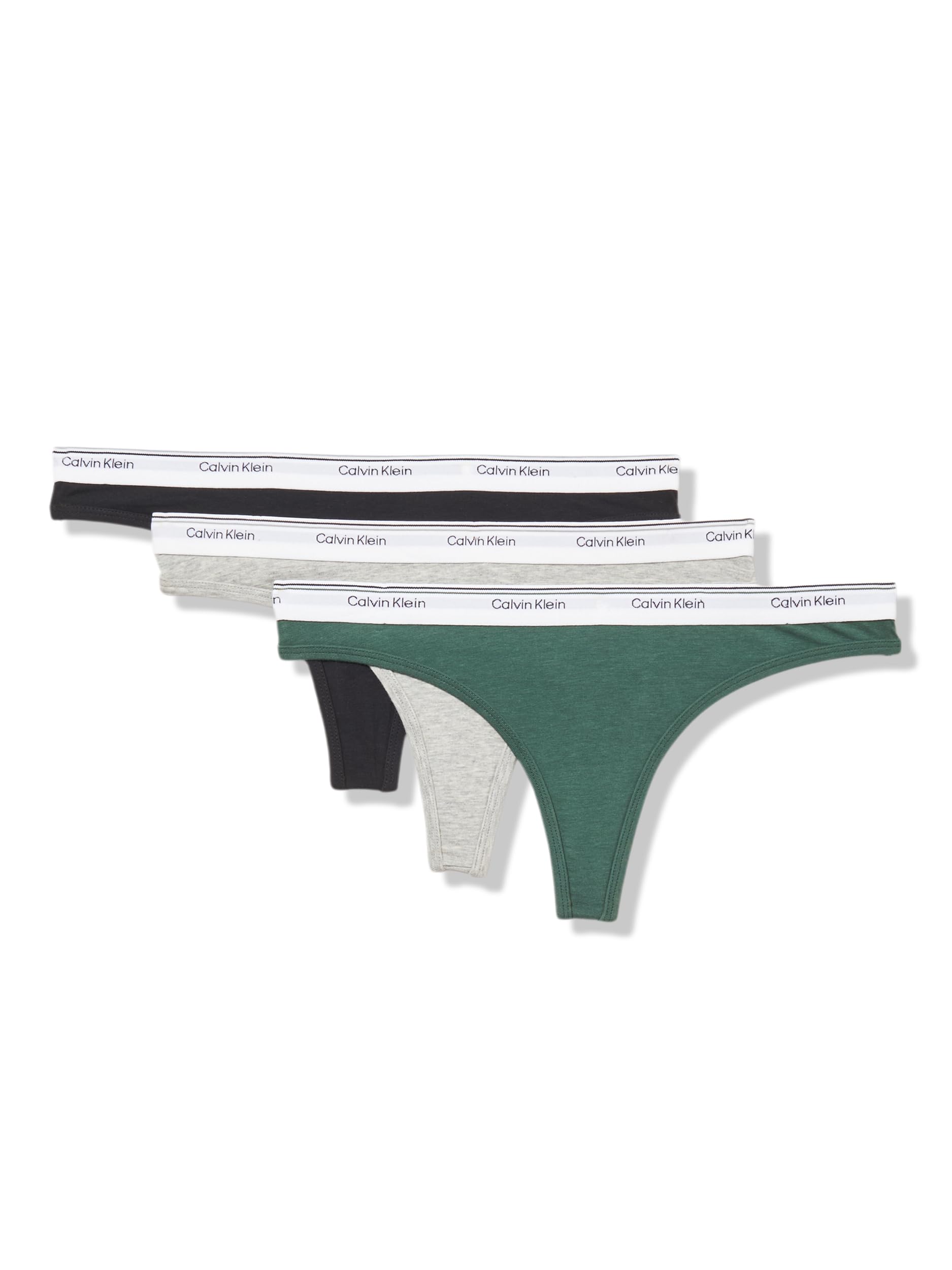 Calvin Klein womens Balance Cotton Stretch Thong Panties, 3 Pack: X-Large Black/ Grey Heather/ Kells Green