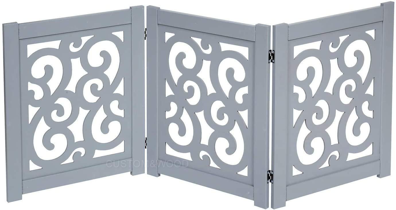 Neo Colours Wooden Freestanding Fold-able Safety Gate for Child, Step Over Fence, Kids Safety Gate for The House 4 Panel 2 Feet, Doorway, Stairs, Extra Wide (Espresso, 24 X 80 inch 4 Panels)