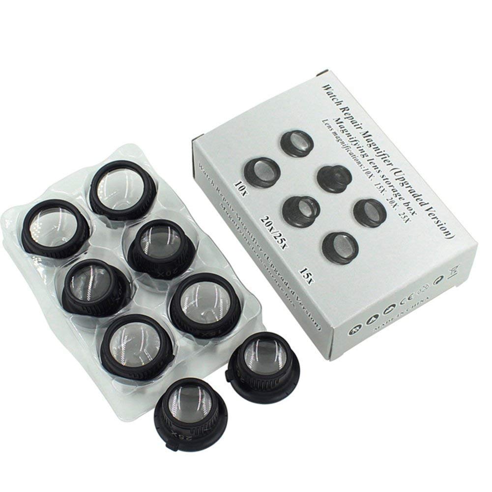 Lupenbrille, Stirnbandlupe, LED-Uhrenreparaturlupe, Juwelierbrille, Werkzeugset mit LED-Licht, 10 x 15 x 20 x 25 x, Spielzeug, Spiele, Hobbys