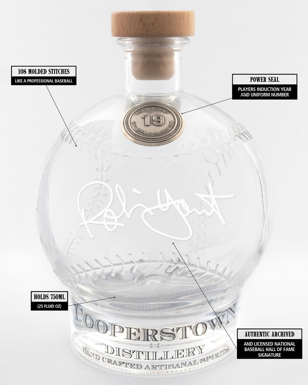 Cooperstown Distillery Robin Yount National Baseball Hall of Fame Liscensed Engraved Signature Series Decanter | 750mL