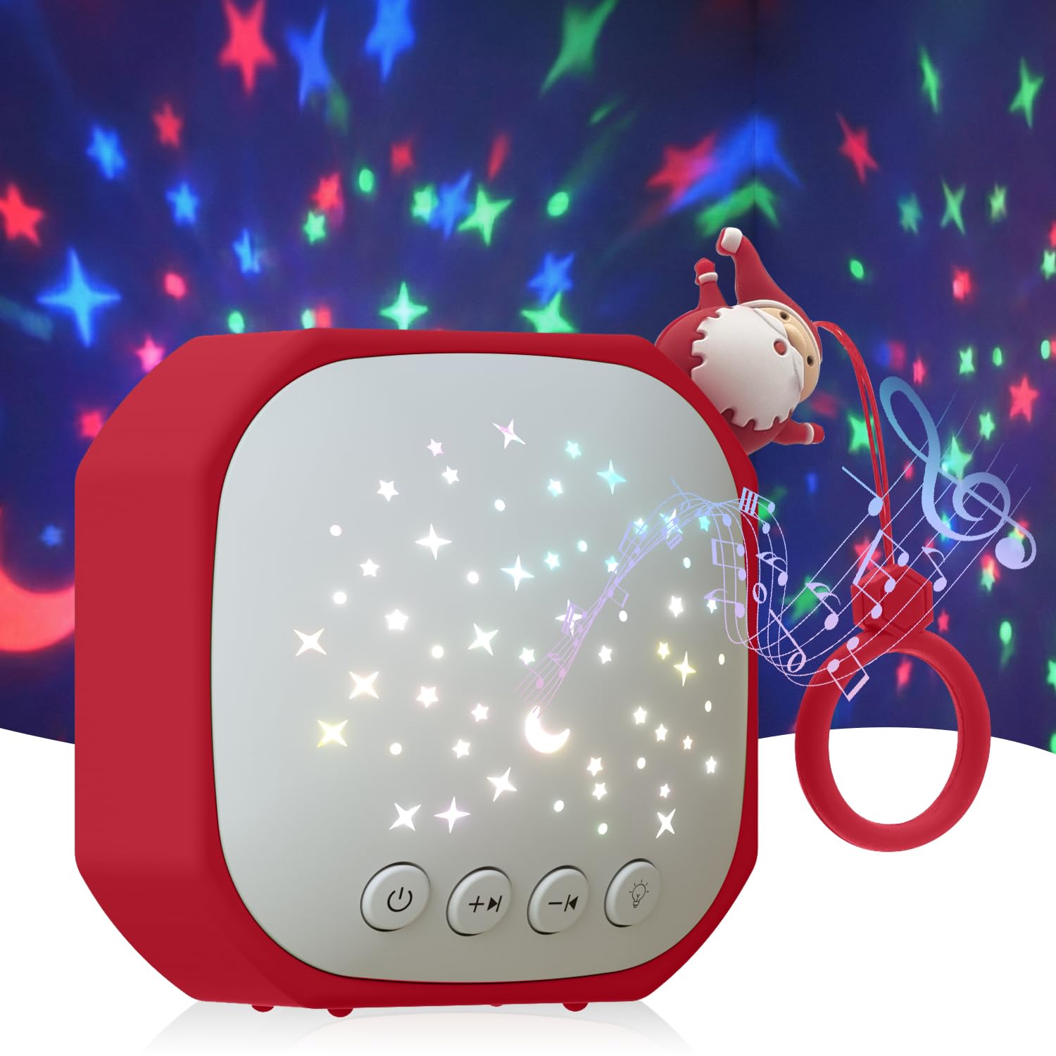 White Noise Sound Machine Baby with Star Projector | Portable Sound Music Soother for Kids &amp; Infants | Perfect Baby Gifts for Christmas Themed Holiday Decor, Car, Travel (Santa Claus)
