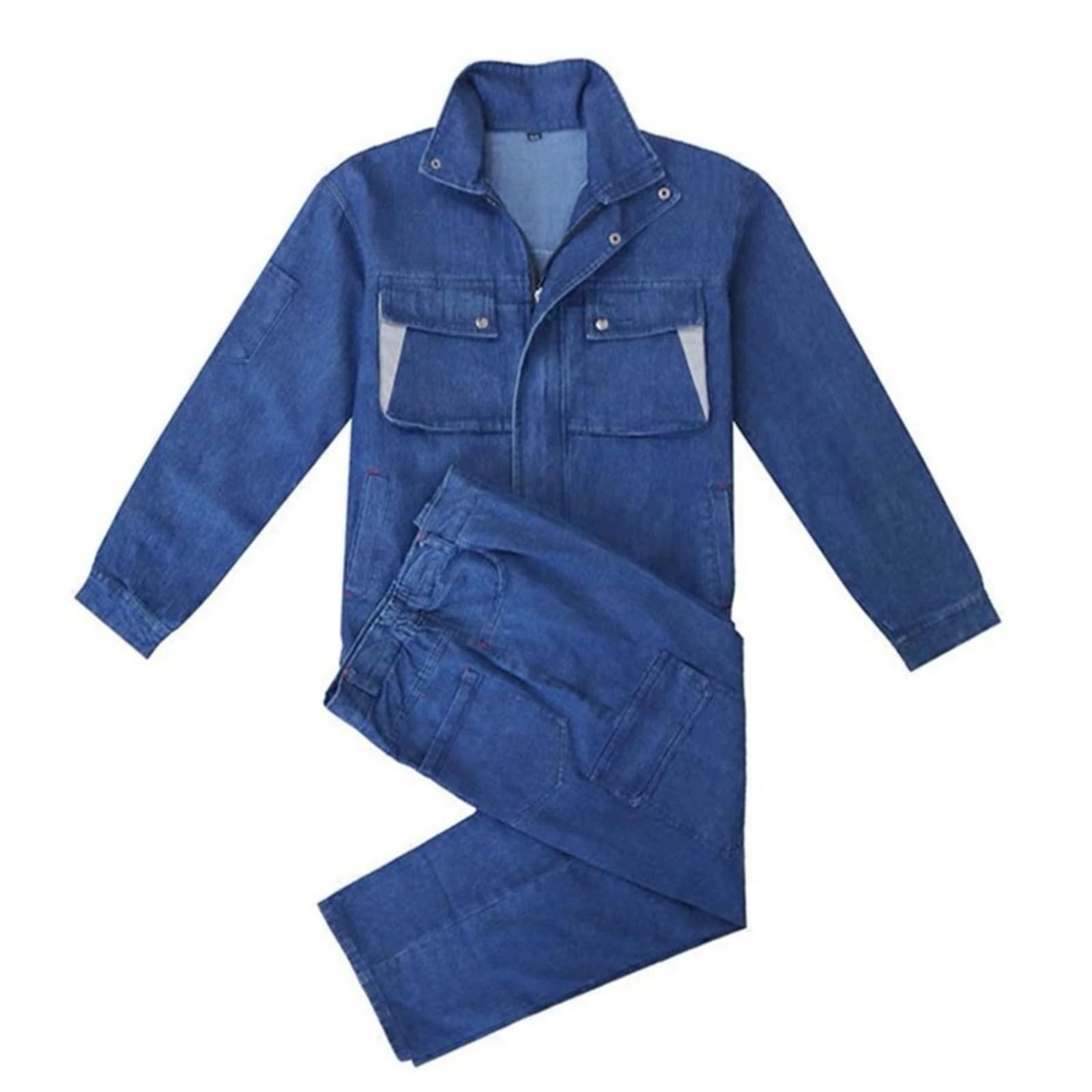 Tuta da Saldatura da Uomo in Cotone Abbigliamento da Lavoro Riflettente Tasche per Pantaloni Slash Set Giacca E Pantaloni da Saldatura(4XL)
