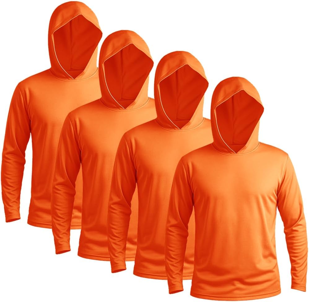 Men UPF 50+ Sun Protection Breathable Long Sleeve T-Shirts Workout with Hood-4 Pack