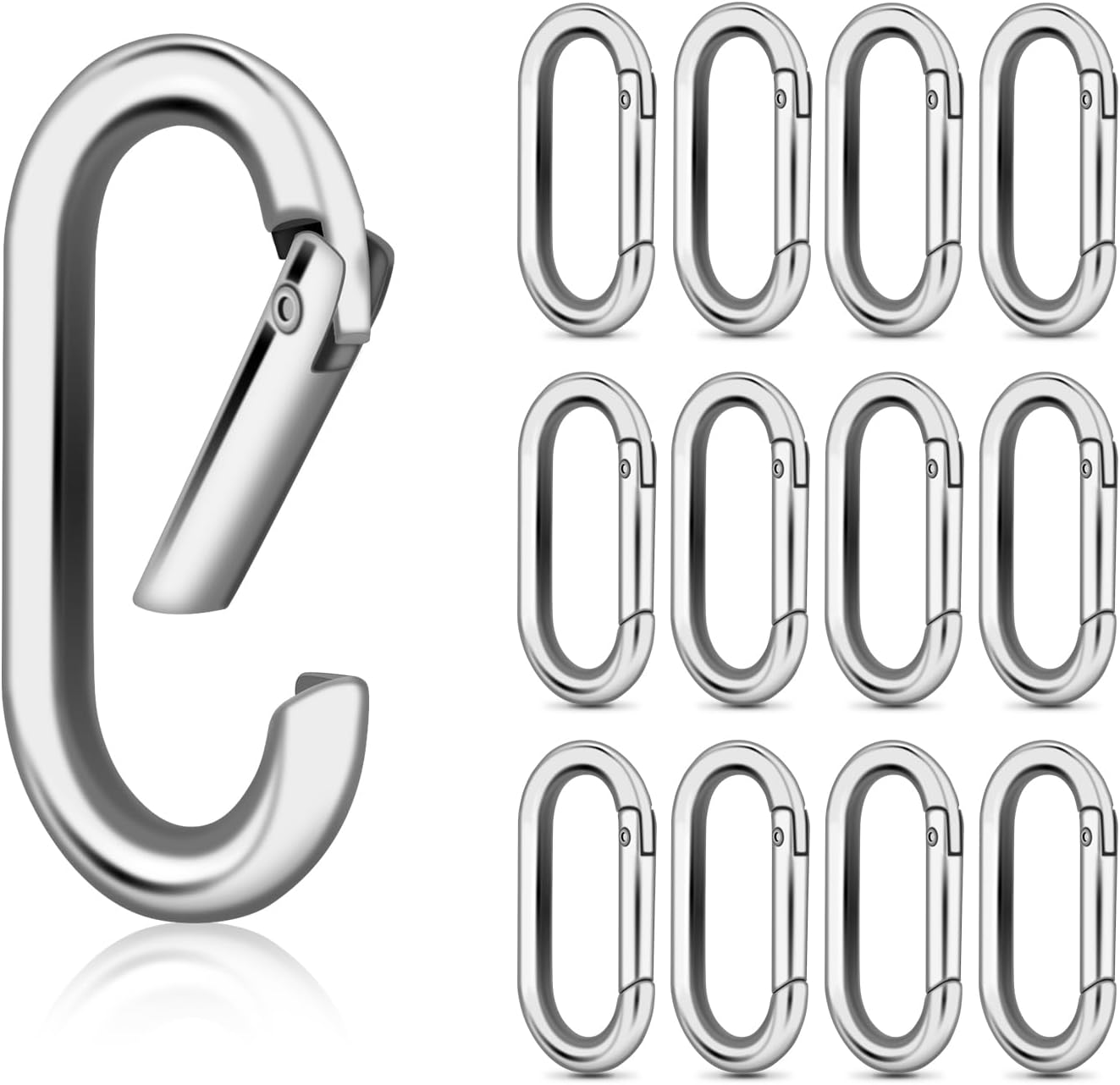 10Pack Large Oval Carabiner, Metal Spring Keyring Clips for Paracord Keychain Lanyard, Car Key Rings, Dog Tag Clip, Pets Collar Buckles, Purse Keychain Replacement (Silver)