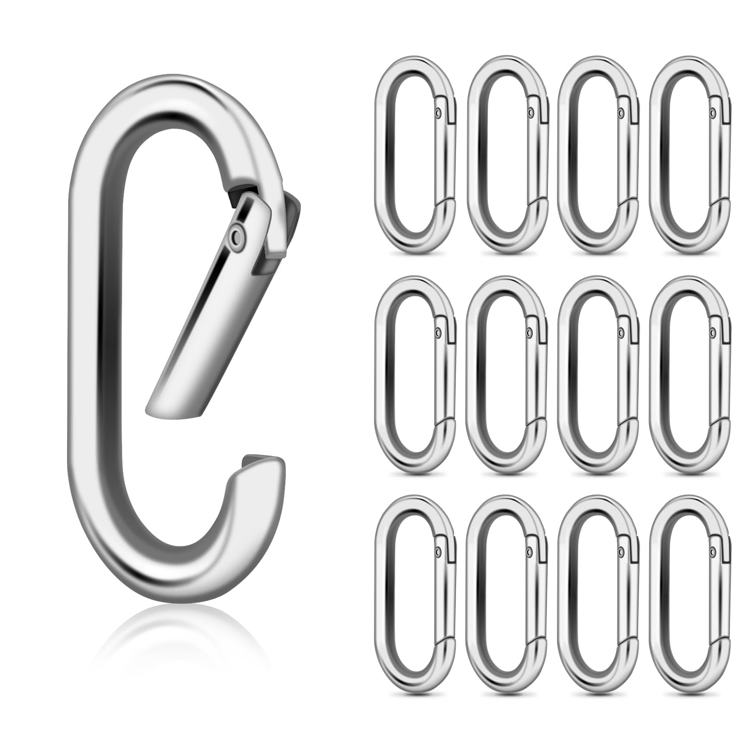 10Pack Large Oval Carabiner, Metal Spring Keyring Clips for Paracord Keychain Lanyard, Car Key Rings, Dog Tag Clip, Pets Collar Buckles, Purse Keychain Replacement (Silver)