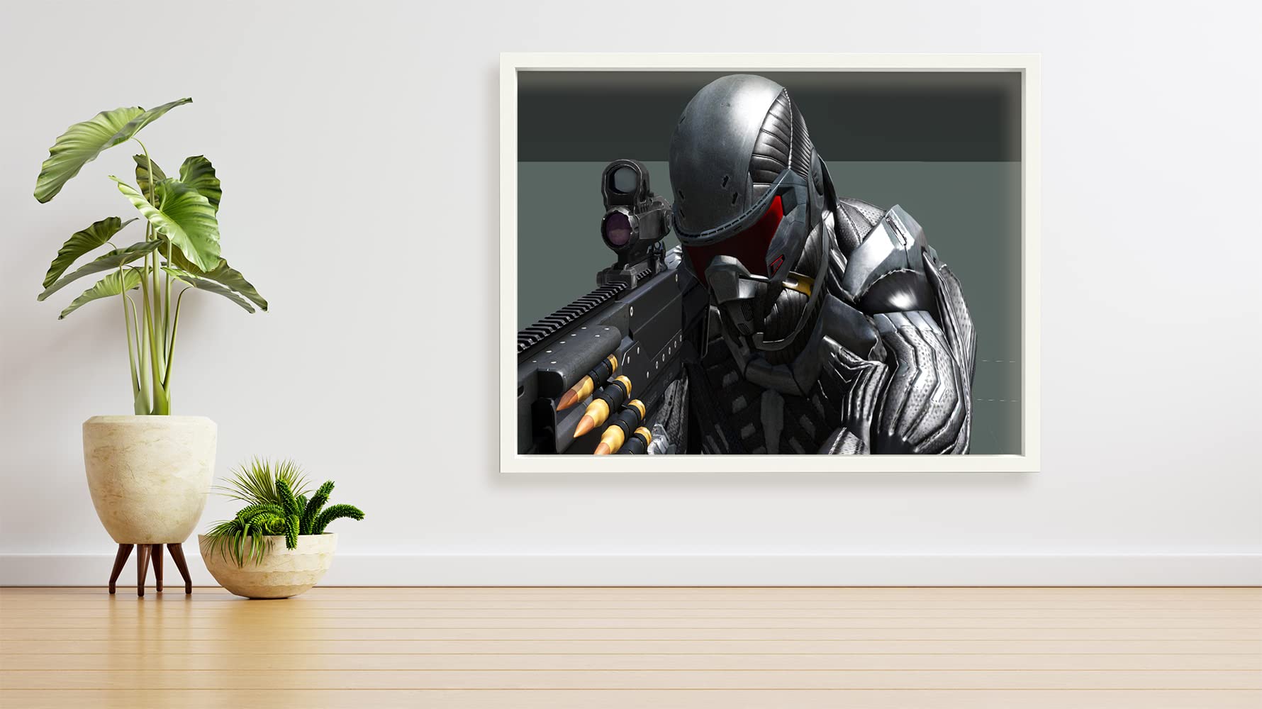 VERRE ART Printed Framed Canvas Painting for Home Decor Office Studio Wall Living Room Decoration (34x22inch White) - lago-crysis-nanosuit-version