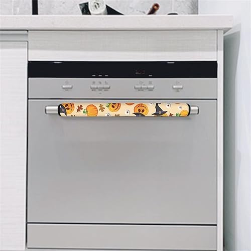 Miniatura 5 de Juego de 4 fundas de mango de calabaza de Halloween para refrigerador y horno, decoración del hogar, cubierta de manija de puerta de refrigerador,