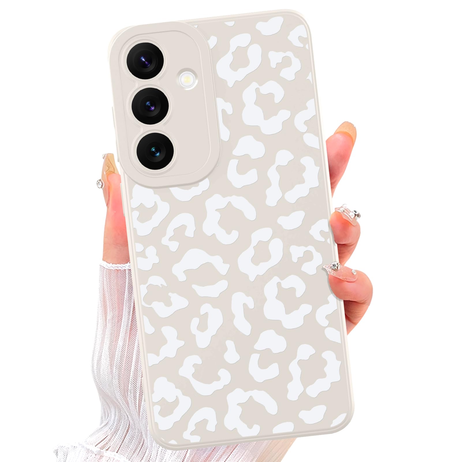 ZIYE Galaxy S25 Case White Leopard Pattern Phone Case with Camera Protection,Soft TPU Silicone Rubber Protective Cover Cheetah Design Cases Compatible