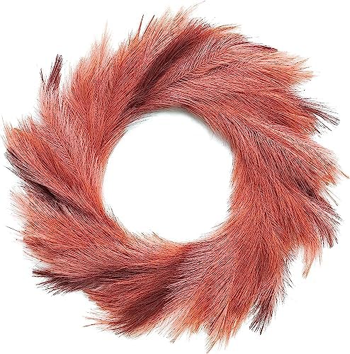LOZIDECOR Pampas Grass Wreaths for Front Door | All-Season Boho or Farmhouse Wreath with Faux Silk Pampas Plumes for Home Decor, Weddings, and Events (Red Mix, 27")
