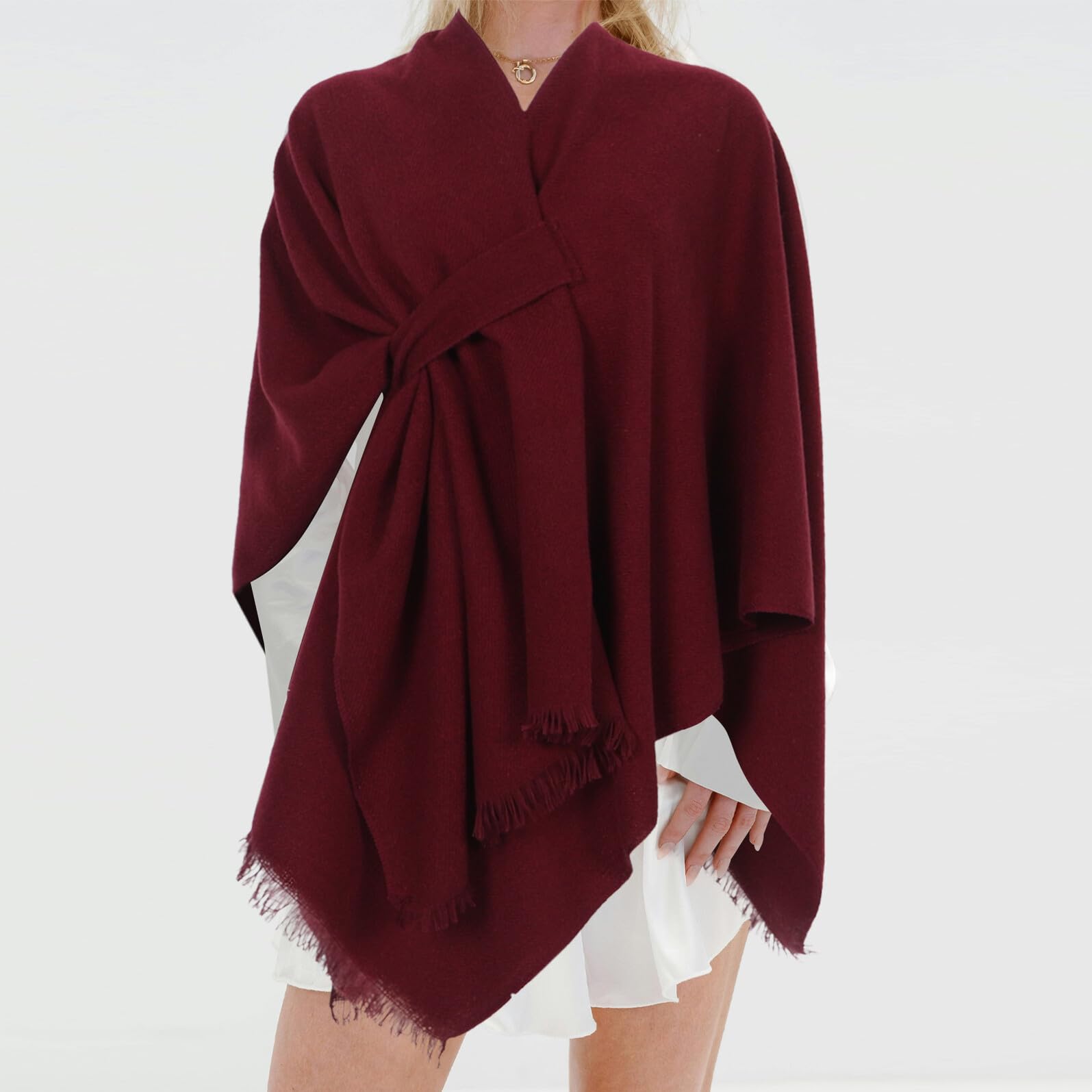 VANZACK Sciarpa Rossa Calda da Donna con Nappe, Grande Scialle Invernale Spesso Avvolgente per Festa di Nozze e Cerimonia, Coprispalle Elegante per Abiti da Sposa e Serate Formali