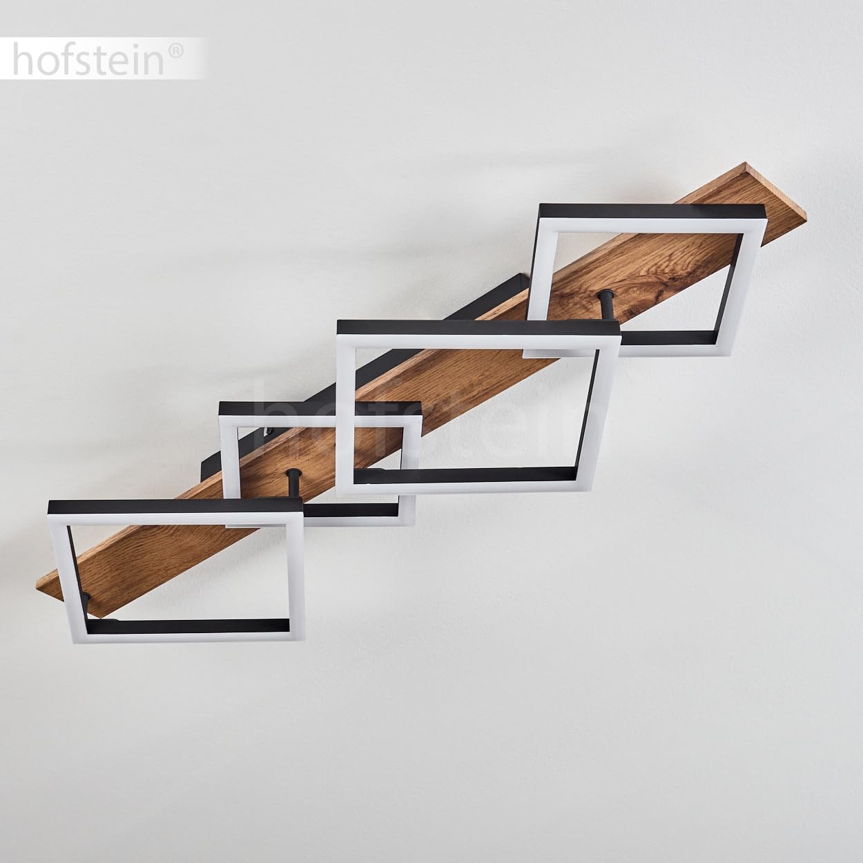 Lampa sufitowa LED Cascada, nowoczesna lampa sufitowa z metalu/MDF/tworzywa sztucznego w kolorze czarnym/drewno/białym, 4-żarówkowa, 30 W, 3350 lumenów, 3000 K