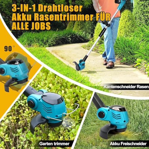 Xbzzgmg Rasentrimmer mit Akku, Akku Rasentrimmer mit 2 Akkus und 2 Messertypen Verstellbarer Freischneider, Teleskop-Freischneider Akku mit Geringem Geräuschpegel für Höfe, Gärten und Gehwegkanten 2