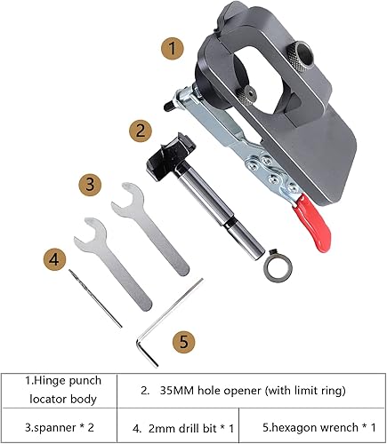 Miniatura 5 de Plantilla de perforación de bisagra de 1.378 in, estilo de aleación de aluminio, guía de perforación oculta, kit localizador de perforación, kit de
