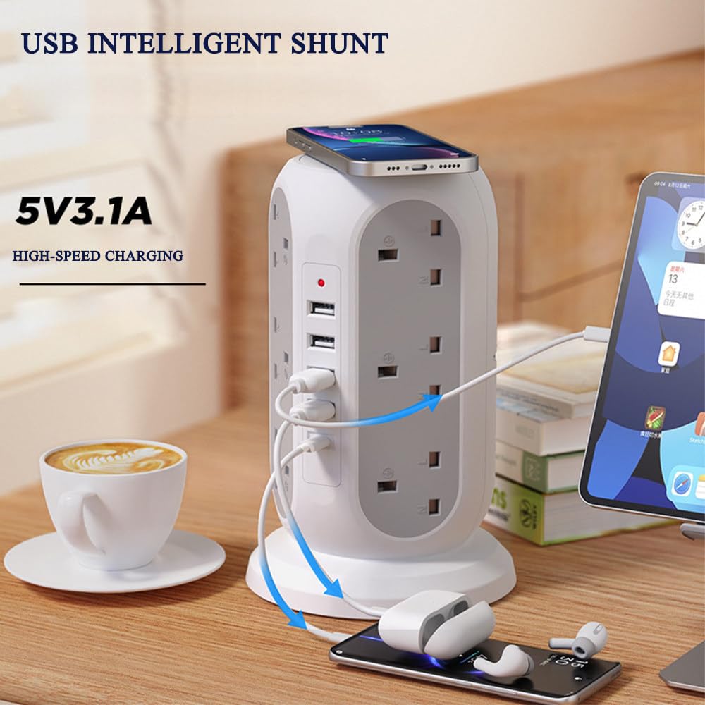 Tower-VerläNgerungskabel Mit Usb-Buchse, Mehrfachstecker-VerläNgerungsturm Mit Schalter, 5 Usb-AnschlüSse, 12 Steckdosen FüR Zuhause Und BüRo (16 * 12 * 12 Cm),Black