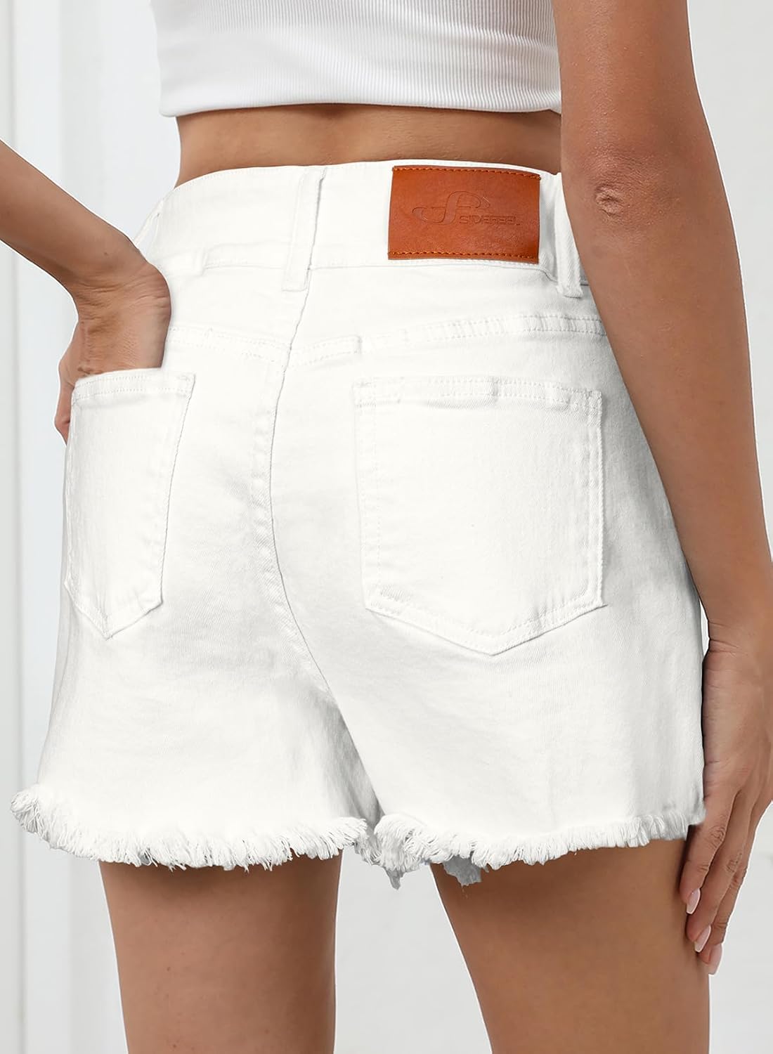 Sidefeel Women's Jean Shorts High Waisted Stretchy Raw Hem Summer Denim Shorts with Pockets