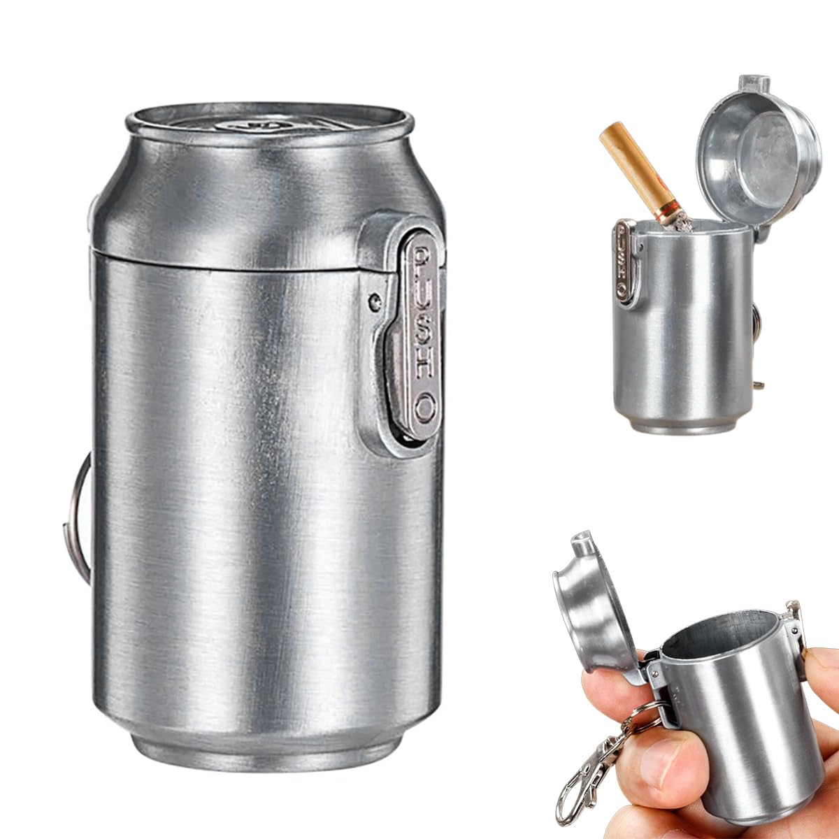 携帯灰皿 おしゃれ コーラ型デザイン キーホルダー 亜鉛合金製 防錆 耐久性 吸殻入れ ピルケース 応急処置 小型 (シルバー)